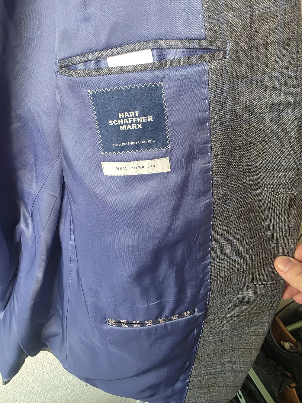 Hart Schaffner Marx Gray Plaid Sport Coat with Blue Windowpane